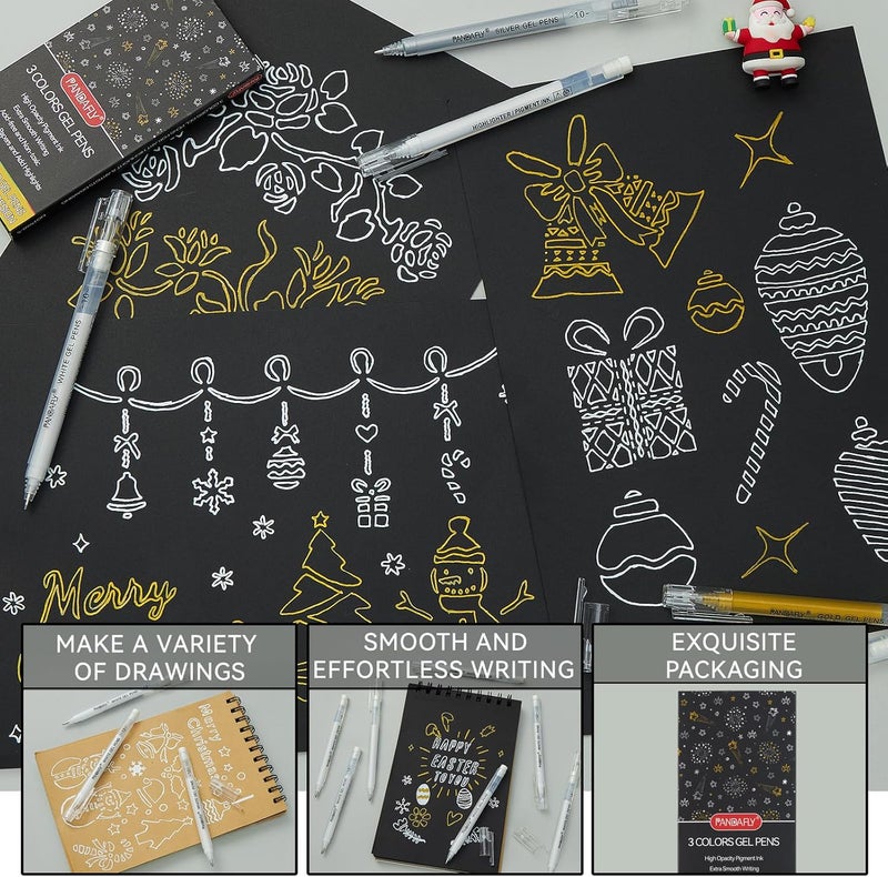 PANDAFLY Gold Silver White Gel Pens, 1mm Extra Fine Point White Pen for Art Highlight & Artists Drawing, Opaque Archival Ink Pens for Black Paper Drawing, Sketching, Illustration, Card Making, 5 Pack - Image 4